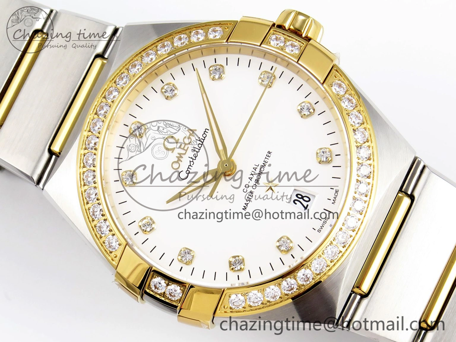 Tailored Constellation 39mm SS YG Diamonds Bezel ASWF 1:1 Best Edition White Diamonds Dial on SS YG Bracelet A 10124