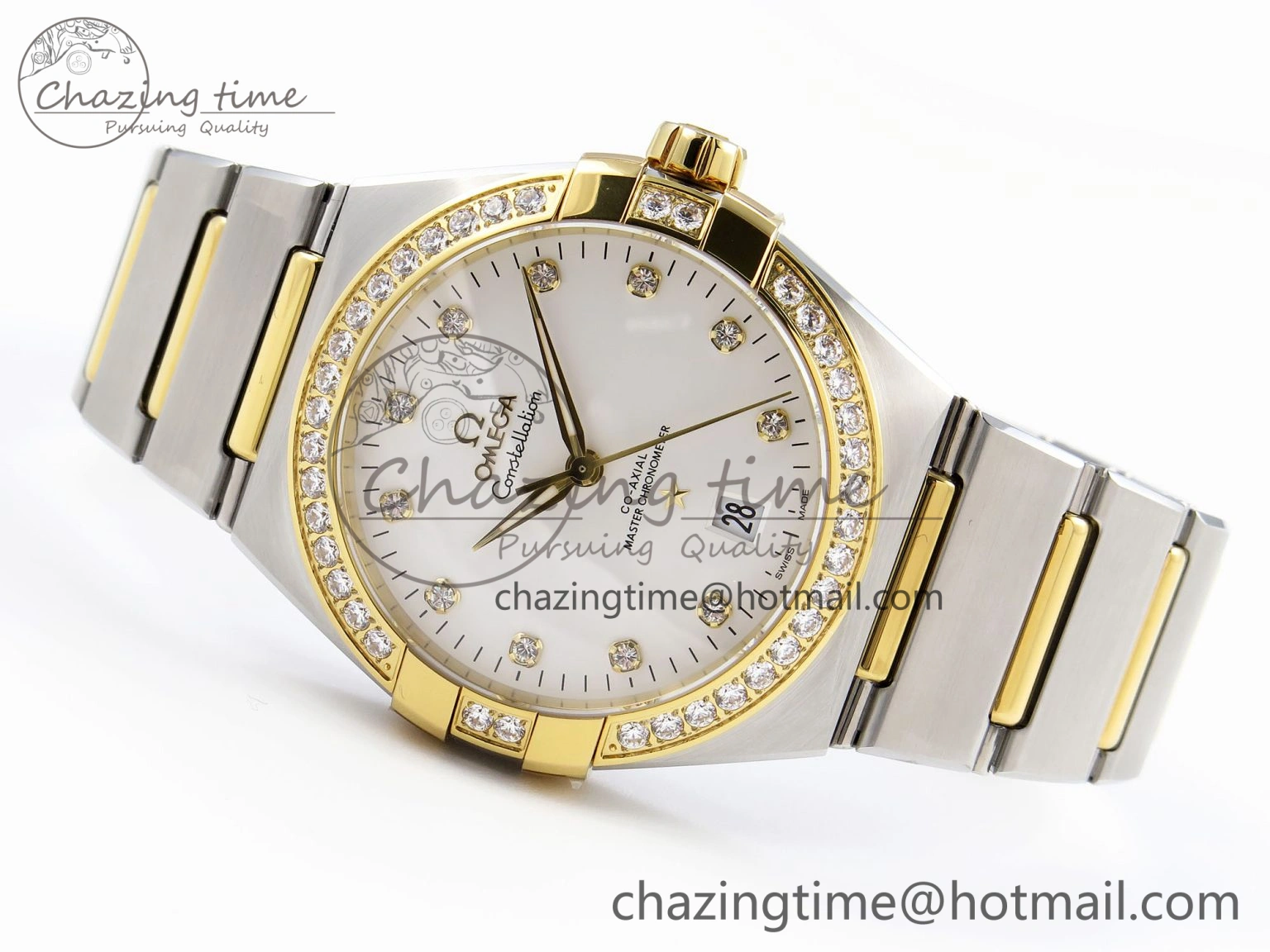 Tailored Constellation 39mm SS YG Diamonds Bezel ASWF 1:1 Best Edition White Diamonds Dial on SS YG Bracelet A 10124