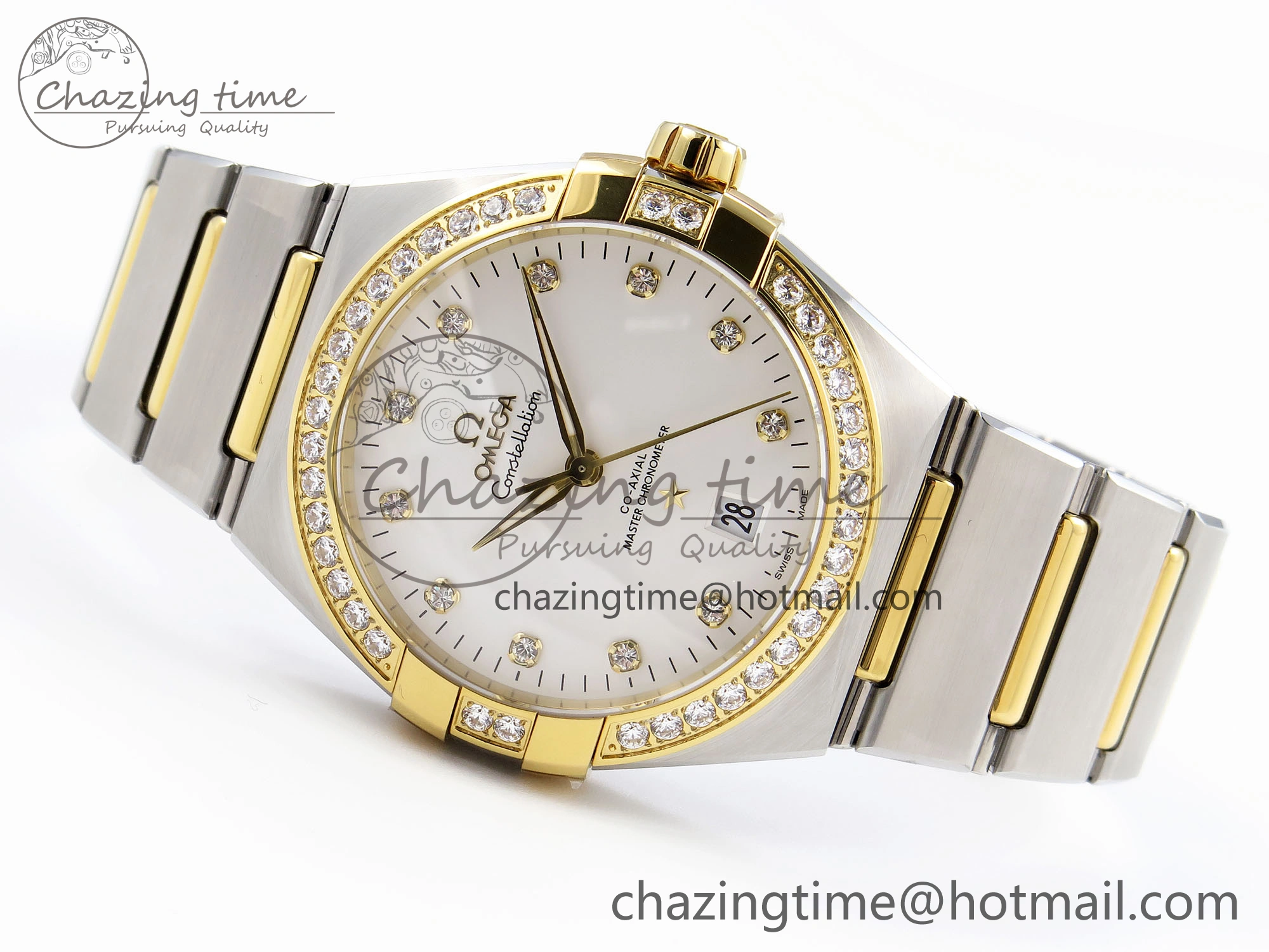 Tailored Constellation 39mm SS YG Diamonds Bezel ASWF 1:1 Best Edition White Diamonds Dial on SS YG Bracelet A 10124
