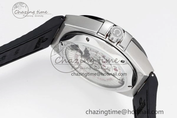 Constellation Black Ceramic SS 8F 1:1 Best Edition White Textured Dial on Black Gummy Strap A Stretchable 7803