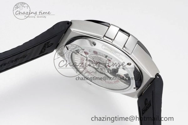 Constellation Black Ceramic SS 8F 1:1 Best Edition White Textured Dial on Black Gummy Strap A Stretchable 7803