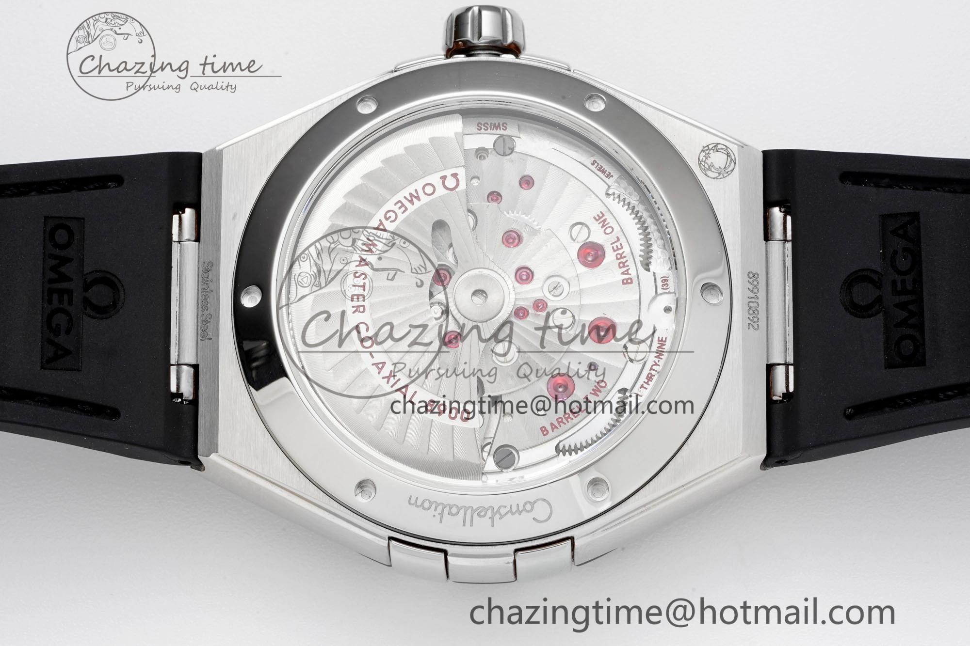 Constellation Black Ceramic SS 8F 1:1 Best Edition White Textured Dial on Black Gummy Strap A Stretchable 7803