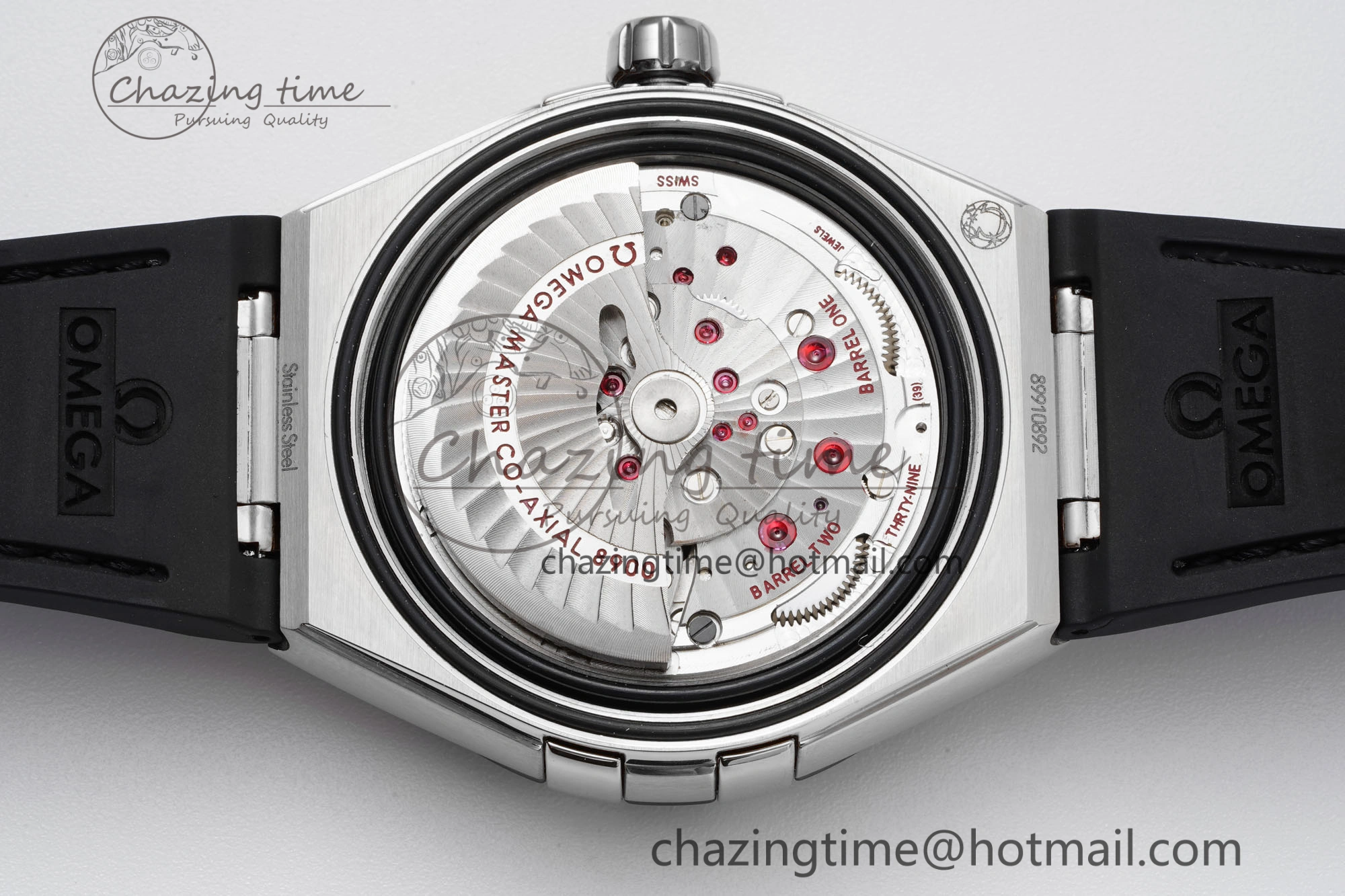 Constellation Black Ceramic SS 8F 1:1 Best Edition White Textured Dial on Black Gummy Strap A Stretchable 7803