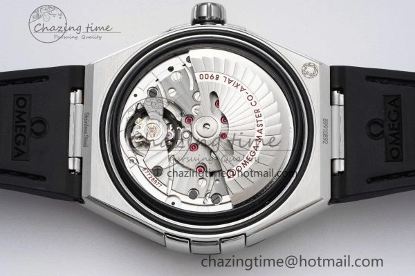 Constellation Black Ceramic SS 8F 1:1 Best Edition White Textured Dial on Black Gummy Strap A Stretchable 7803
