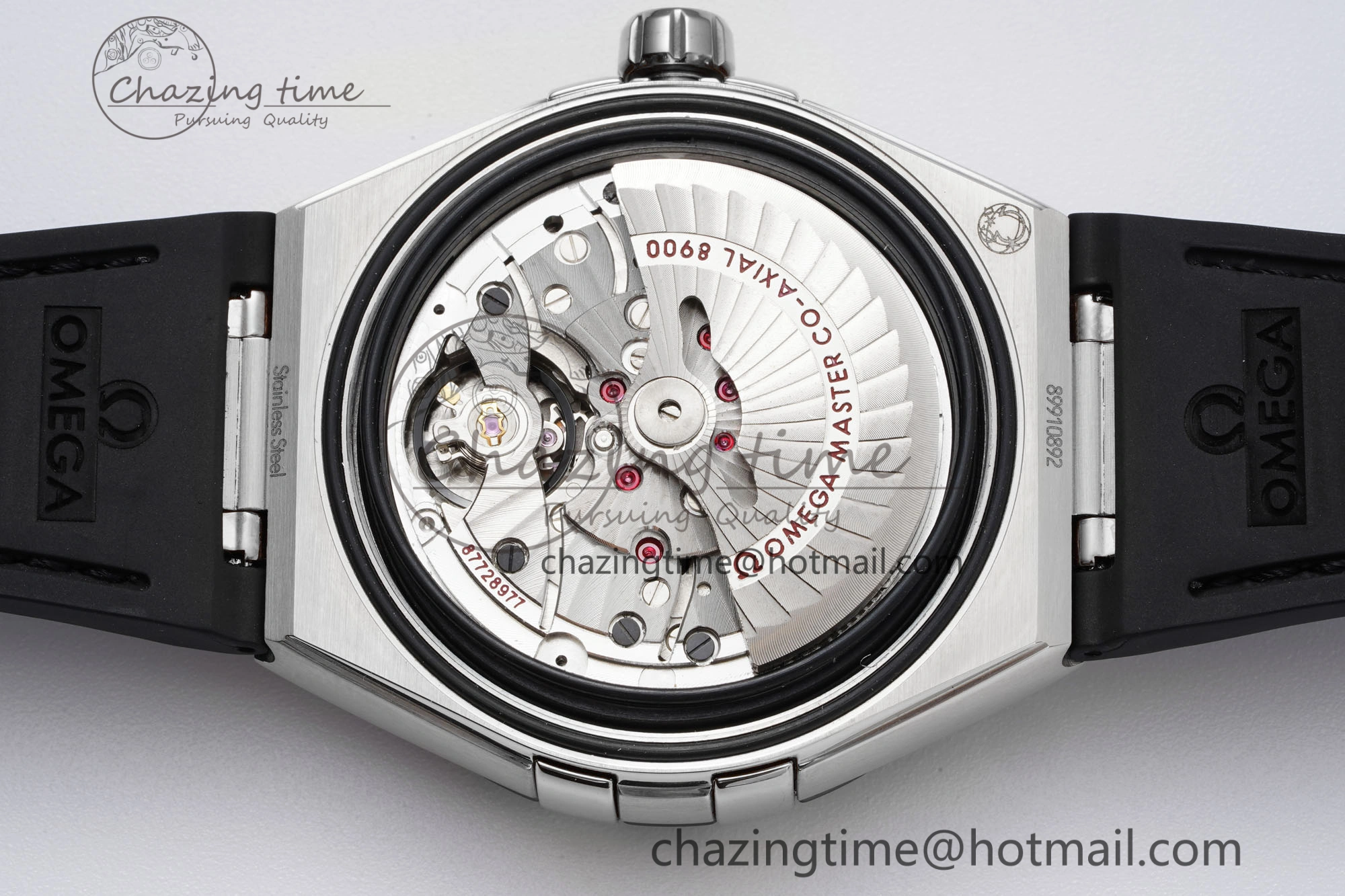 Constellation Black Ceramic SS 8F 1:1 Best Edition White Textured Dial on Black Gummy Strap A Stretchable 7803