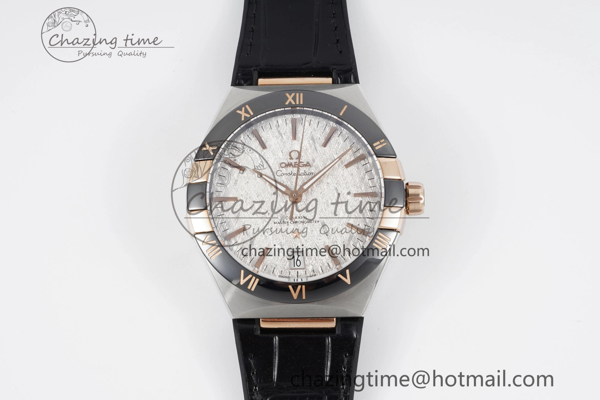 Elegant Constellation Black Ceramic SS RG 8F 1:1 Best Edition White Textured Dial on Black Gummy Strap A 7804