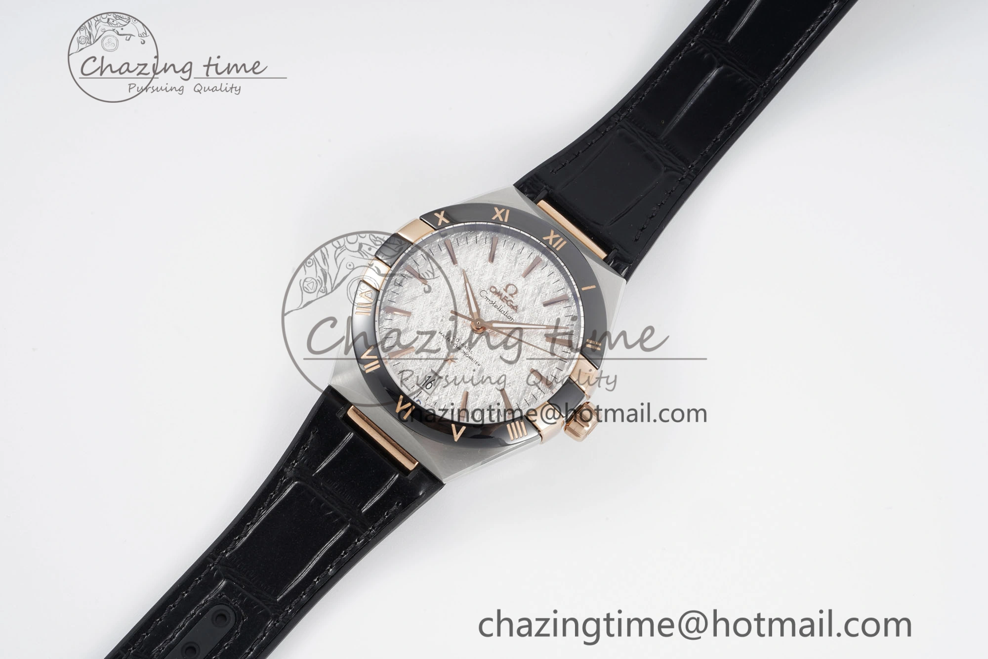 Elegant Constellation Black Ceramic SS RG 8F 1:1 Best Edition White Textured Dial on Black Gummy Strap A 7804