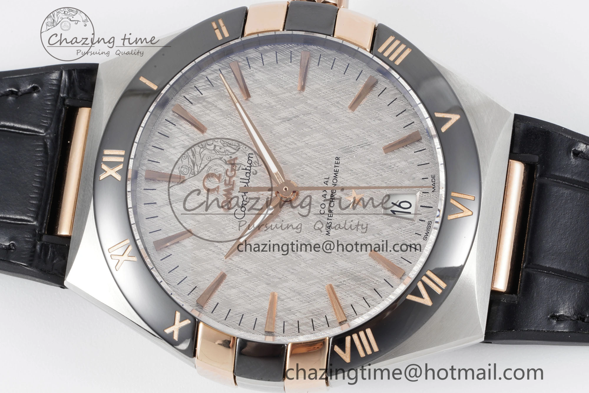 Elegant Constellation Black Ceramic SS RG 8F 1:1 Best Edition White Textured Dial on Black Gummy Strap A 7804