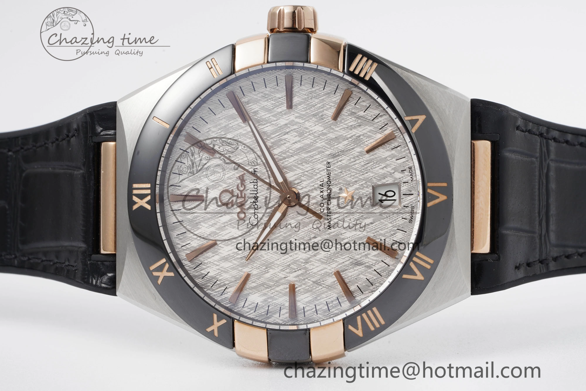 Elegant Constellation Black Ceramic SS RG 8F 1:1 Best Edition White Textured Dial on Black Gummy Strap A 7804