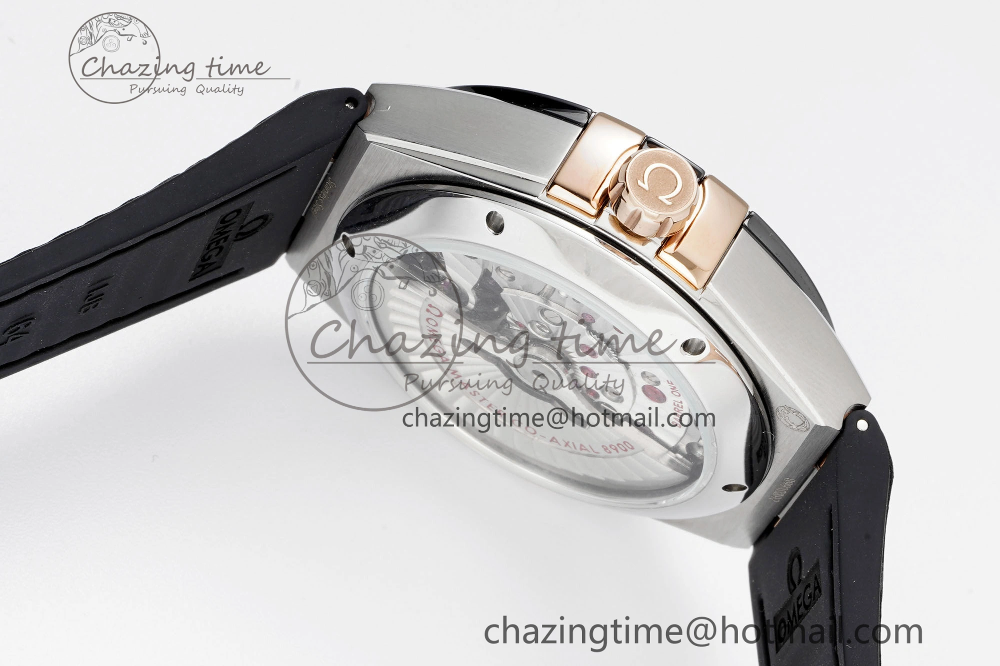 Elegant Constellation Black Ceramic SS RG 8F 1:1 Best Edition White Textured Dial on Black Gummy Strap A 7804