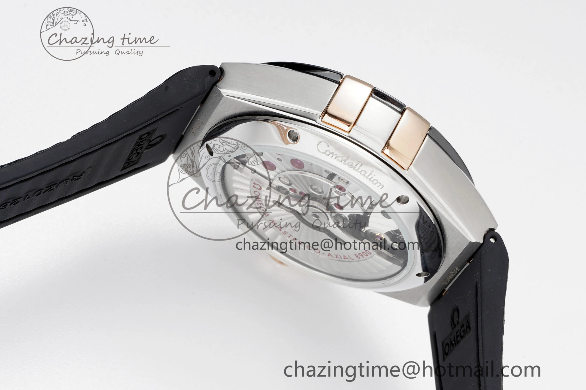 Elegant Constellation Black Ceramic SS RG 8F 1:1 Best Edition White Textured Dial on Black Gummy Strap A 7804