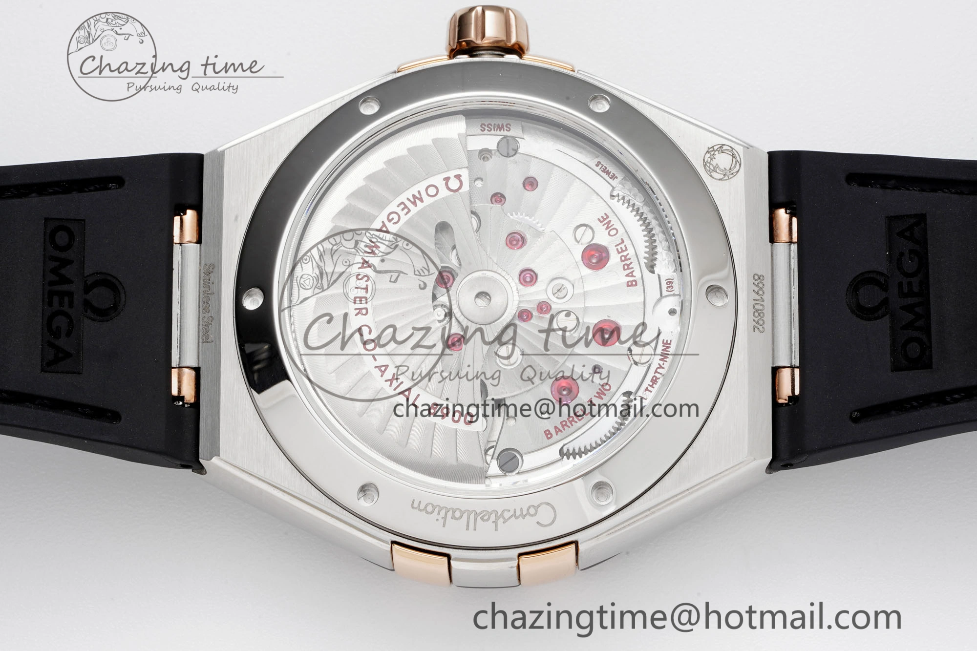Elegant Constellation Black Ceramic SS RG 8F 1:1 Best Edition White Textured Dial on Black Gummy Strap A 7804