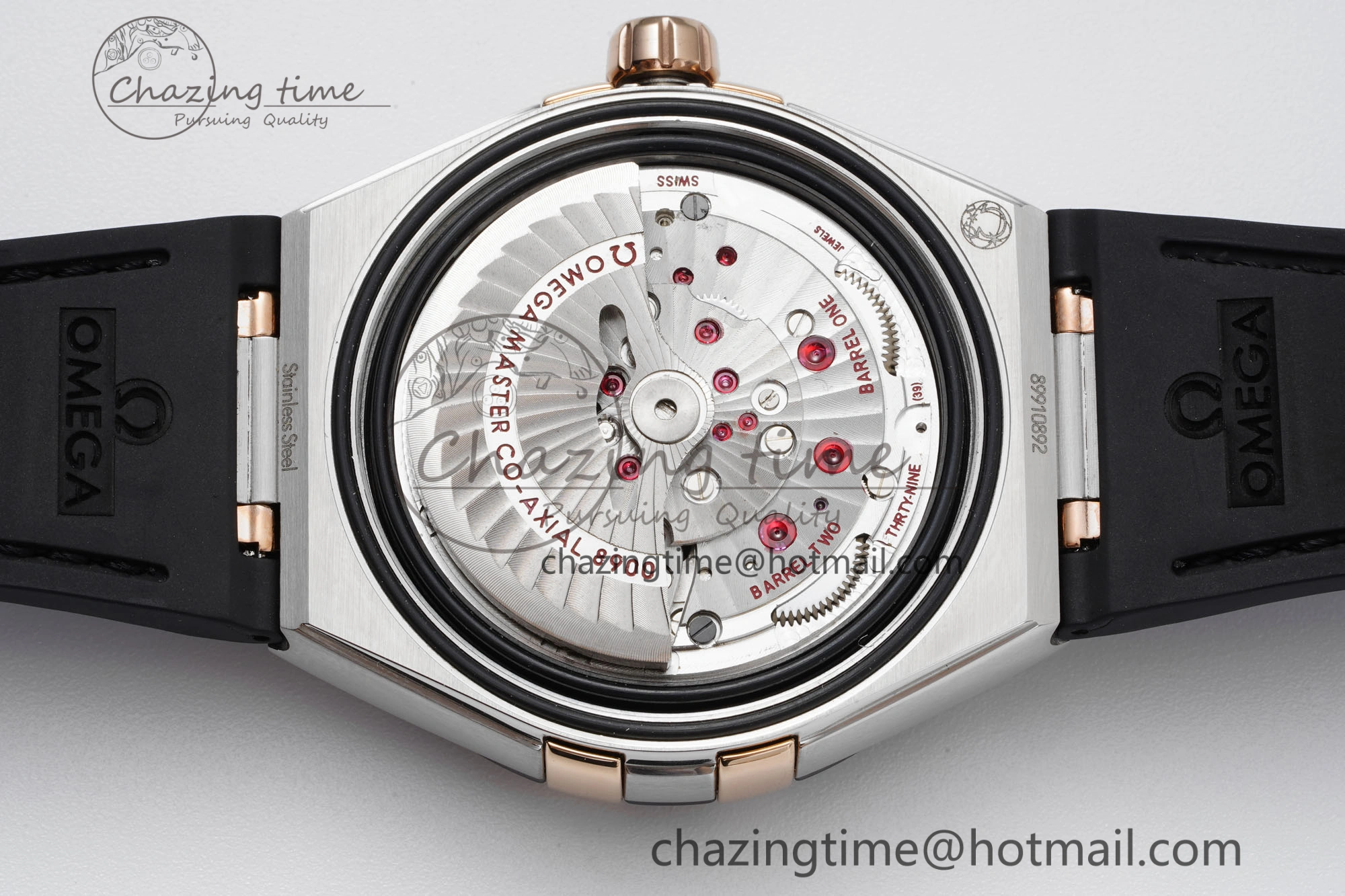 Elegant Constellation Black Ceramic SS RG 8F 1:1 Best Edition White Textured Dial on Black Gummy Strap A 7804