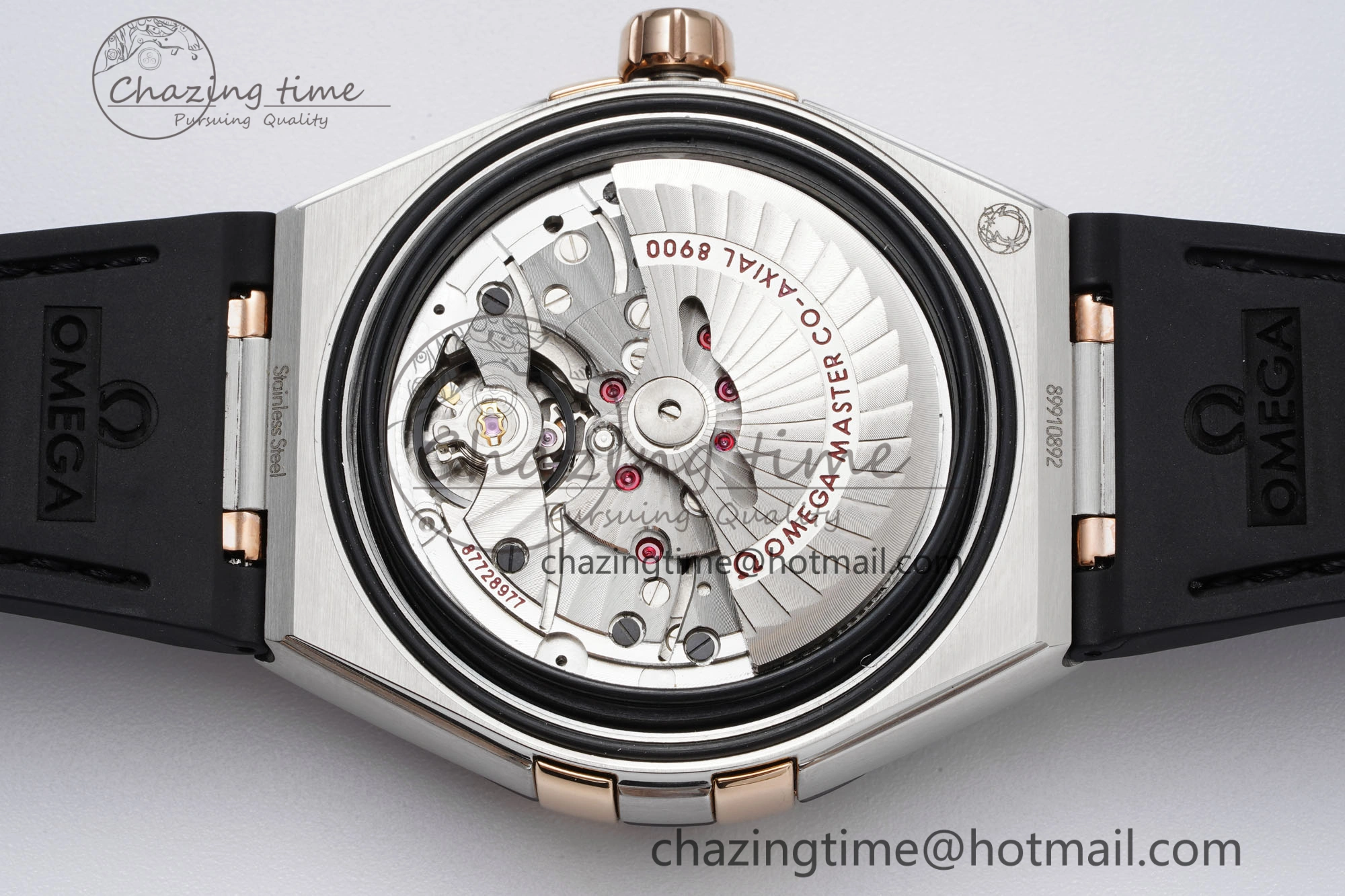Elegant Constellation Black Ceramic SS RG 8F 1:1 Best Edition White Textured Dial on Black Gummy Strap A 7804