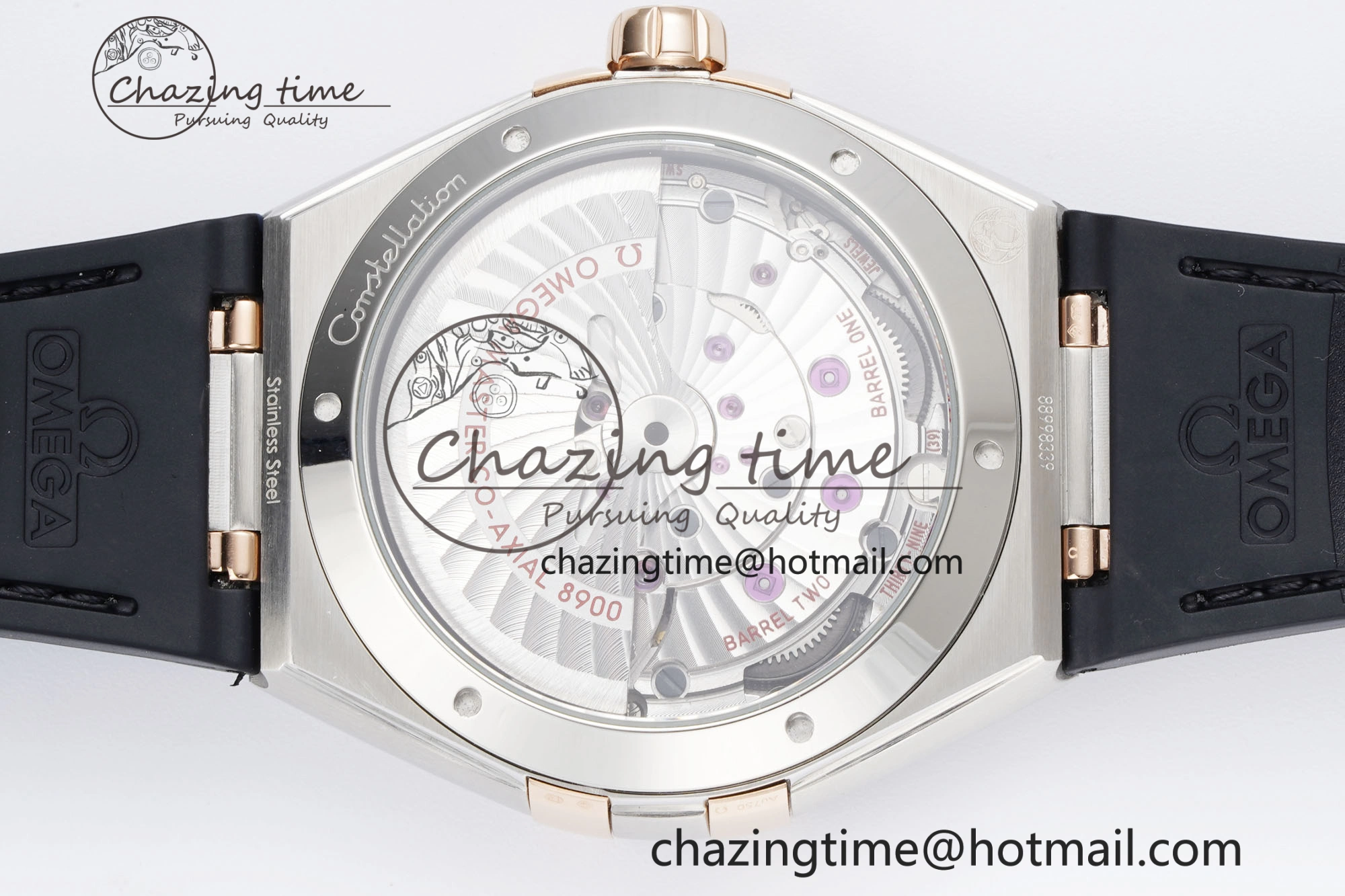 Constellation Black Ceramic SS RG SBF 1:1 Best Edition White Dial on Black Gummy Strap A8900 Super Clone Youthful 7795