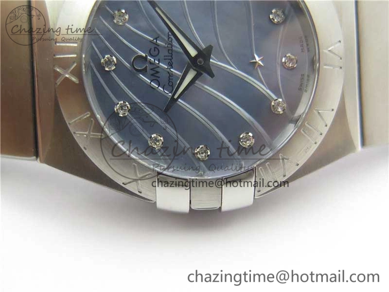 Constellation Ladies 27mm ZF 1:1 Best Edition SS Blue MOP Dial on SS Bracelet ETA Quartz EyeCatching 7942