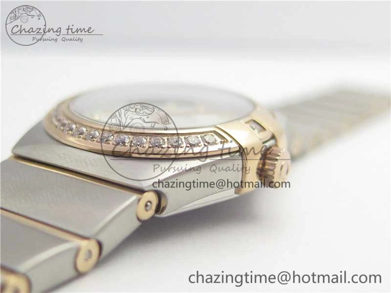 Constellation Ladies 27mm ZF 1:1 Best Edition SS RG White MOP Dial Diamonds Bezel & Markers on SS RG Bracelet ETA Quartz GoAnywhere 10576