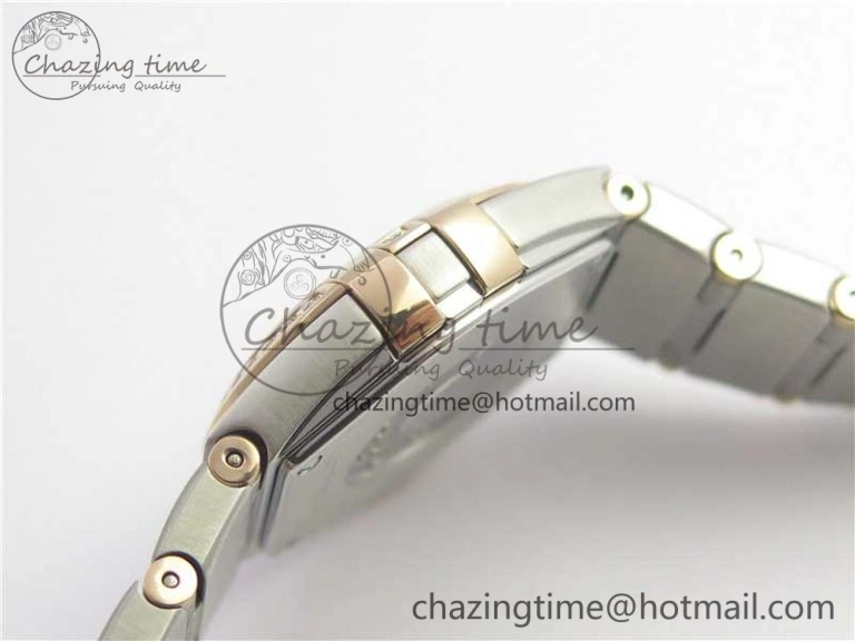 Constellation Ladies 27mm ZF 1:1 Best Edition SS RG White MOP Dial Diamonds Bezel & Markers on SS RG Bracelet ETA Quartz GoAnywhere 10576