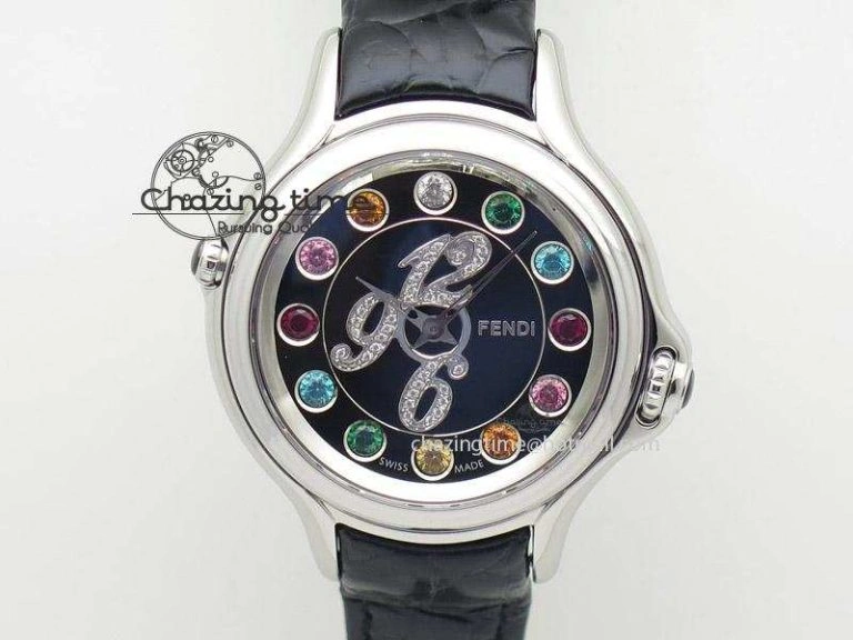 Unisex Crazy Carats V6F 1:1 Best Edition Diamonds Bezel Black Dial On Black Leather Strap Swiss Quartz 6603