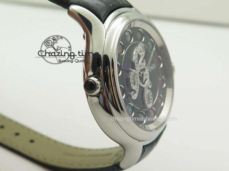 Unisex Crazy Carats V6F 1:1 Best Edition Diamonds Bezel Black Dial On Black Leather Strap Swiss Quartz 6603