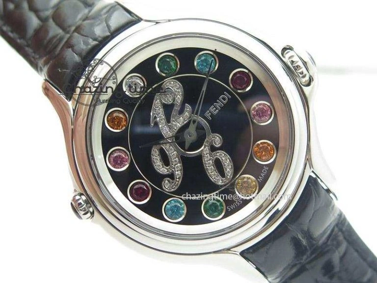 Unisex Crazy Carats V6F 1:1 Best Edition Diamonds Bezel Black Dial On Black Leather Strap Swiss Quartz 6603