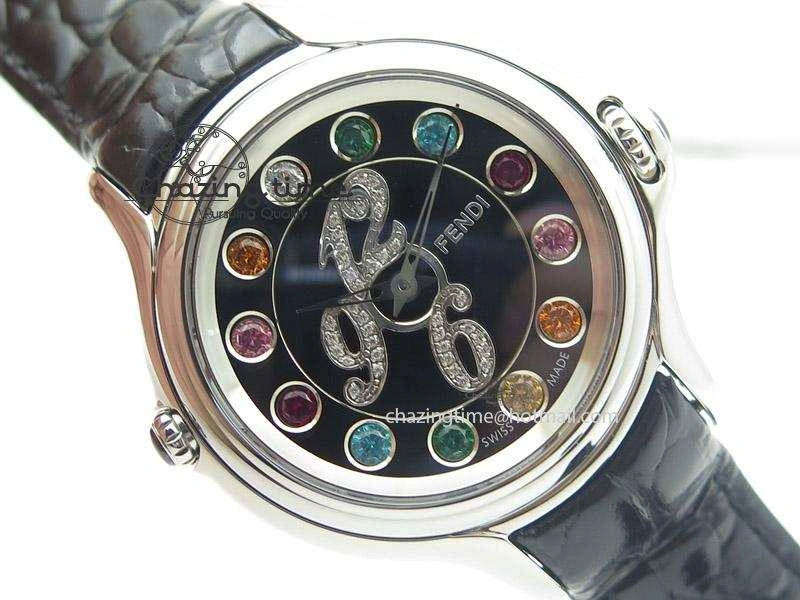 Unisex Crazy Carats V6F 1:1 Best Edition Diamonds Bezel Black Dial On Black Leather Strap Swiss Quartz 6603
