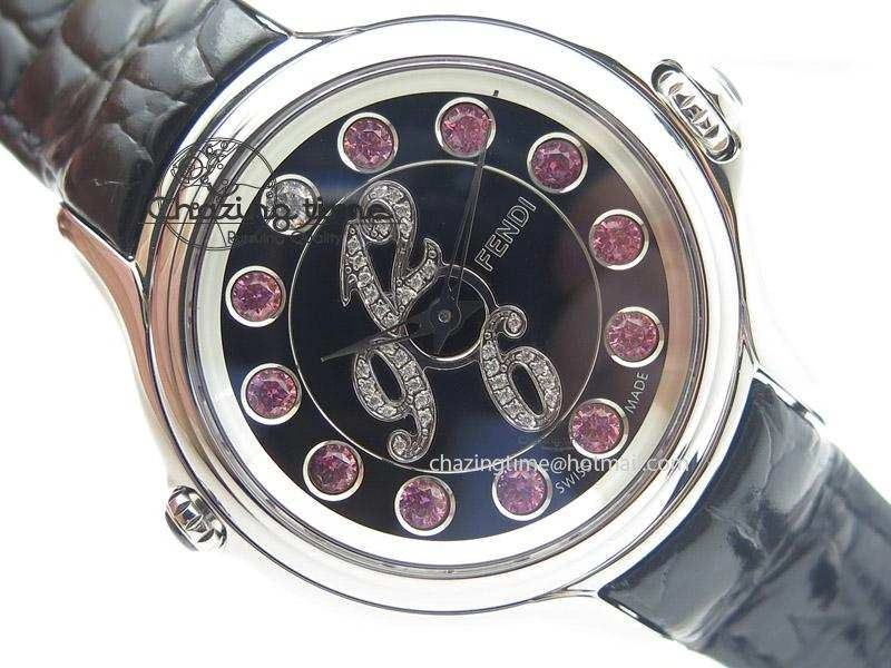 Unisex Crazy Carats V6F 1:1 Best Edition Diamonds Bezel Black Dial On Black Leather Strap Swiss Quartz 6603
