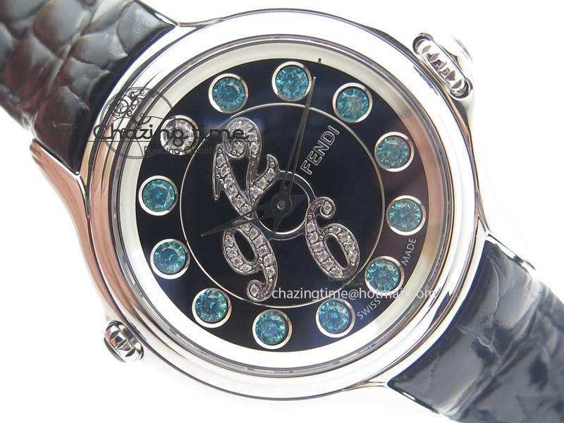 Unisex Crazy Carats V6F 1:1 Best Edition Diamonds Bezel Black Dial On Black Leather Strap Swiss Quartz 6603