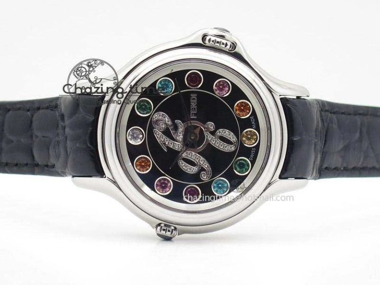 Unisex Crazy Carats V6F 1:1 Best Edition Diamonds Bezel Black Dial On Black Leather Strap Swiss Quartz 6603