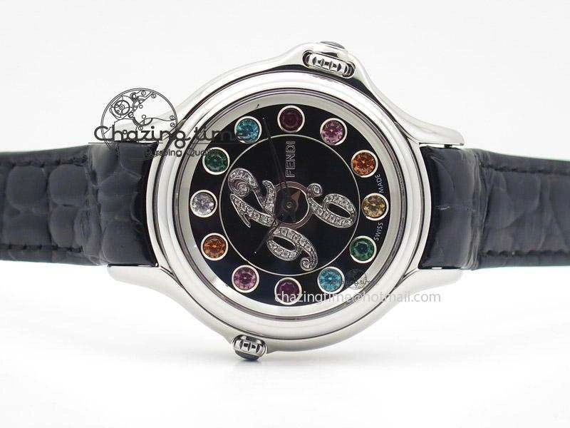 Unisex Crazy Carats V6F 1:1 Best Edition Diamonds Bezel Black Dial On Black Leather Strap Swiss Quartz 6603