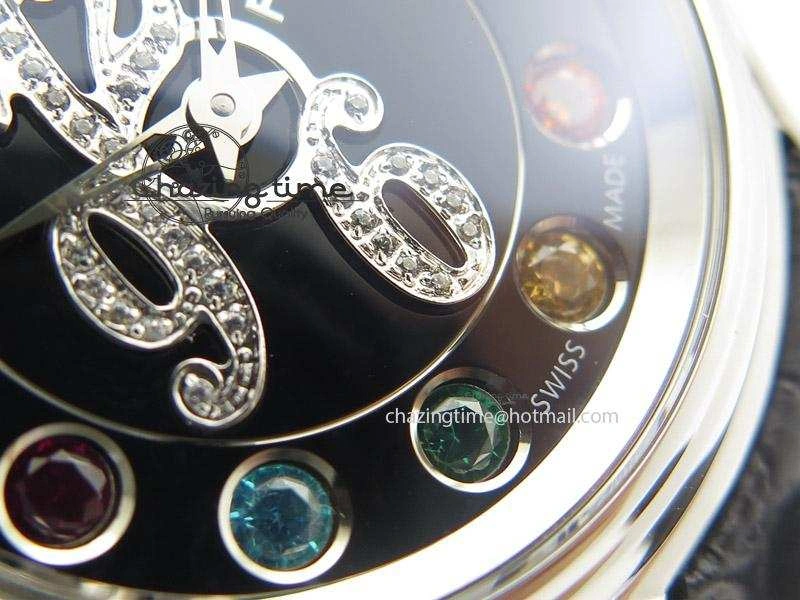 Unisex Crazy Carats V6F 1:1 Best Edition Diamonds Bezel Black Dial On Black Leather Strap Swiss Quartz 6603