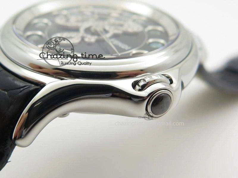 Unisex Crazy Carats V6F 1:1 Best Edition Diamonds Bezel Black Dial On Black Leather Strap Swiss Quartz 6603