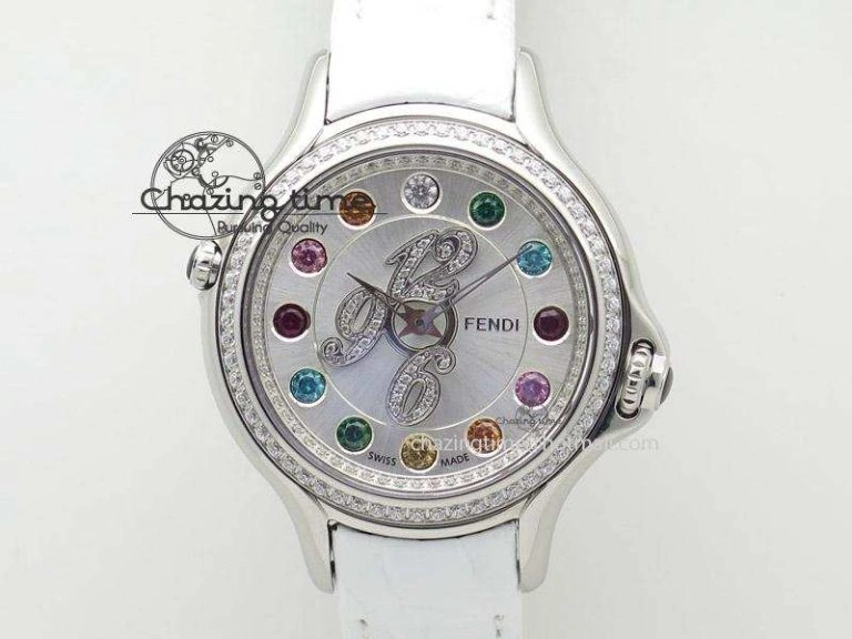 Thermal Crazy Carats V6F 1:1 Best Edition Diamonds Bezel White Dial On White Leather Strap Swiss Quartz 6602