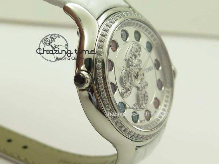 Thermal Crazy Carats V6F 1:1 Best Edition Diamonds Bezel White Dial On White Leather Strap Swiss Quartz 6602