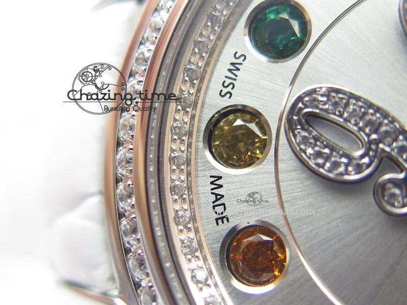 Thermal Crazy Carats V6F 1:1 Best Edition Diamonds Bezel White Dial On White Leather Strap Swiss Quartz 6602