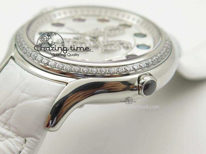 Thermal Crazy Carats V6F 1:1 Best Edition Diamonds Bezel White Dial On White Leather Strap Swiss Quartz 6602