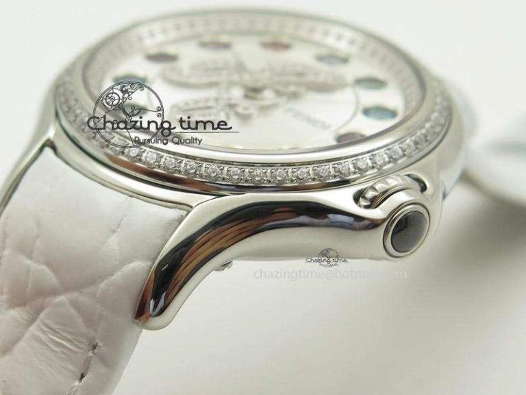 Thermal Crazy Carats V6F 1:1 Best Edition Diamonds Bezel White Dial On White Leather Strap Swiss Quartz 6602
