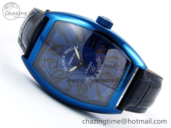 EyeCatching Crazy Hours Blue PVD TWF Best Edition Blue Dial on Blue Leather Strap A23J 6495