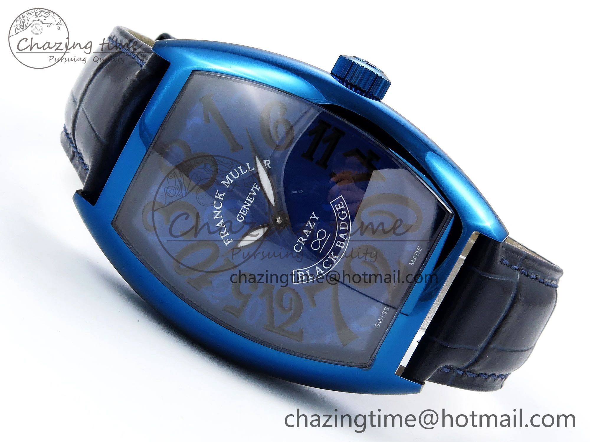 EyeCatching Crazy Hours Blue PVD TWF Best Edition Blue Dial on Blue Leather Strap A23J 6495