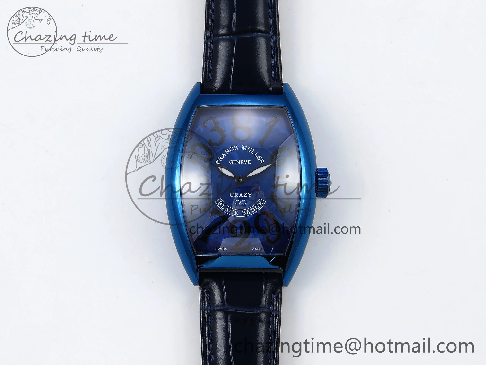 EyeCatching Crazy Hours Blue PVD TWF Best Edition Blue Dial on Blue Leather Strap A23J 6495