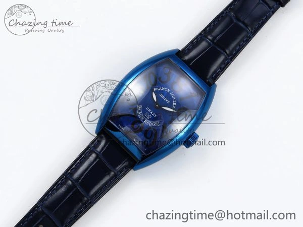 EyeCatching Crazy Hours Blue PVD TWF Best Edition Blue Dial on Blue Leather Strap A23J 6495