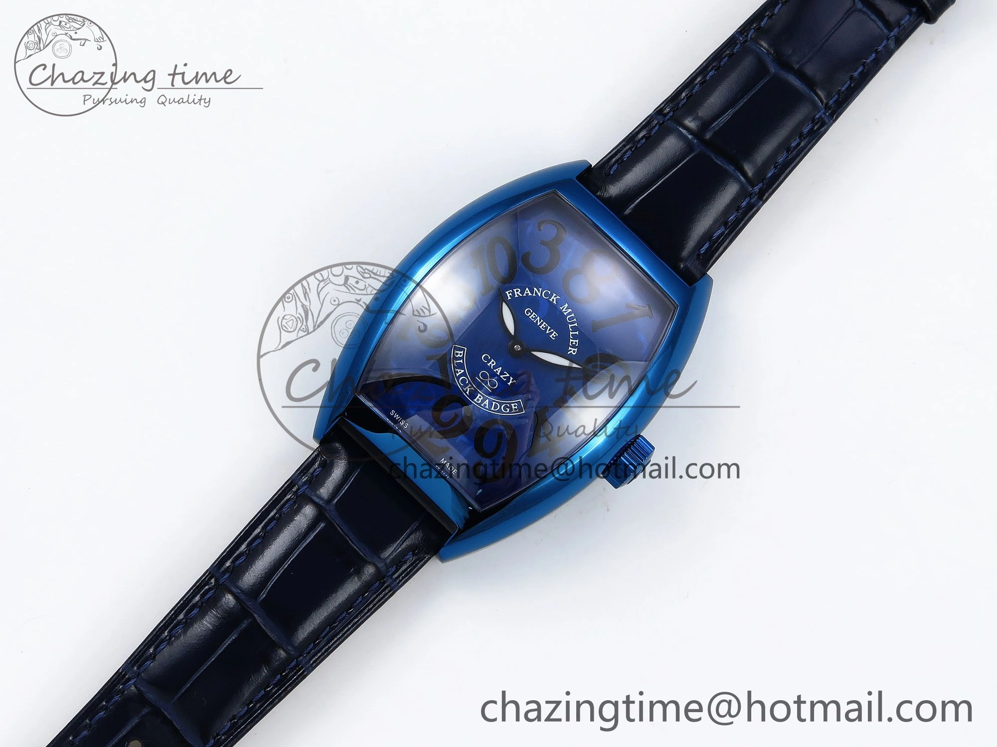 EyeCatching Crazy Hours Blue PVD TWF Best Edition Blue Dial on Blue Leather Strap A23J 6495