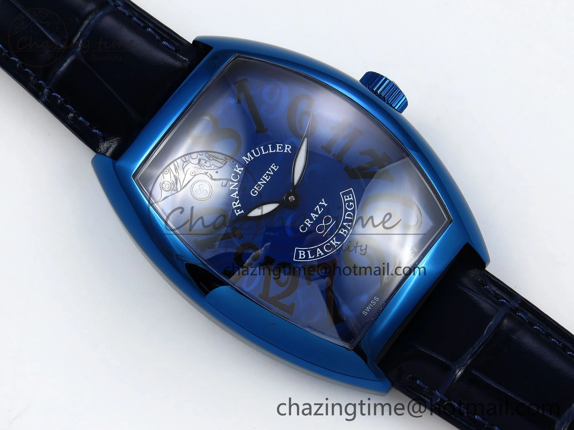 EyeCatching Crazy Hours Blue PVD TWF Best Edition Blue Dial on Blue Leather Strap A23J 6495