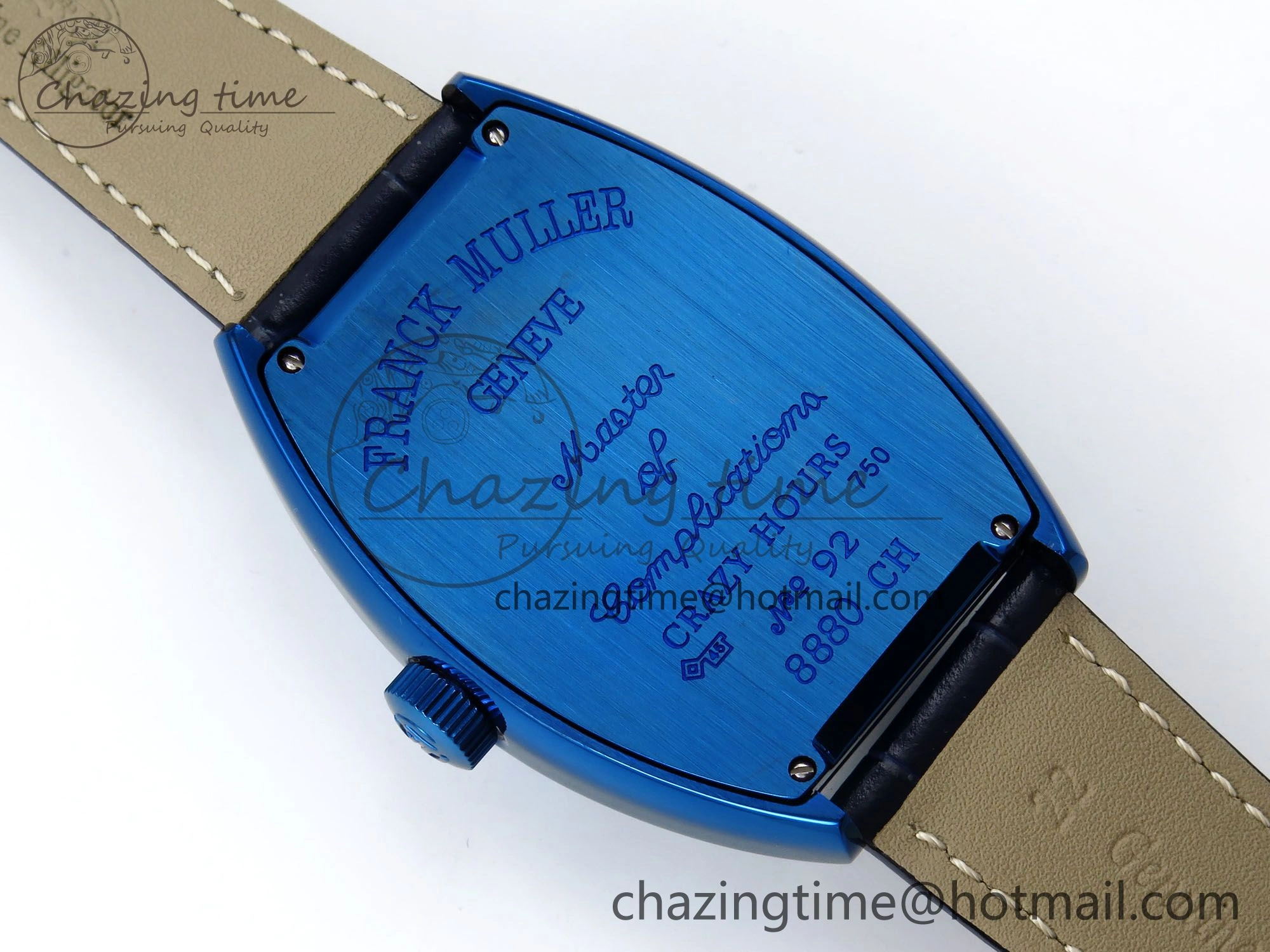 EyeCatching Crazy Hours Blue PVD TWF Best Edition Blue Dial on Blue Leather Strap A23J 6495