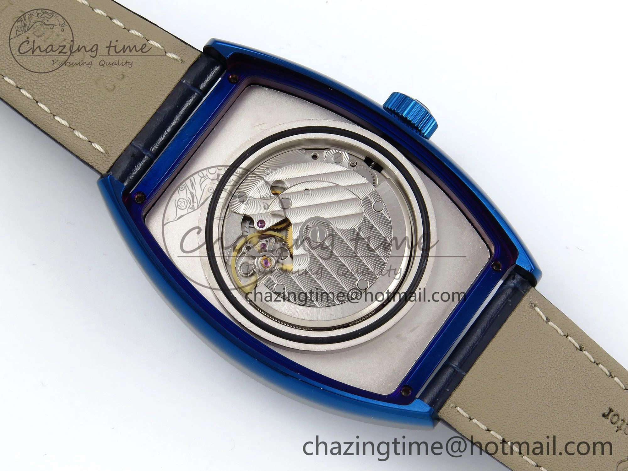 EyeCatching Crazy Hours Blue PVD TWF Best Edition Blue Dial on Blue Leather Strap A23J 6495