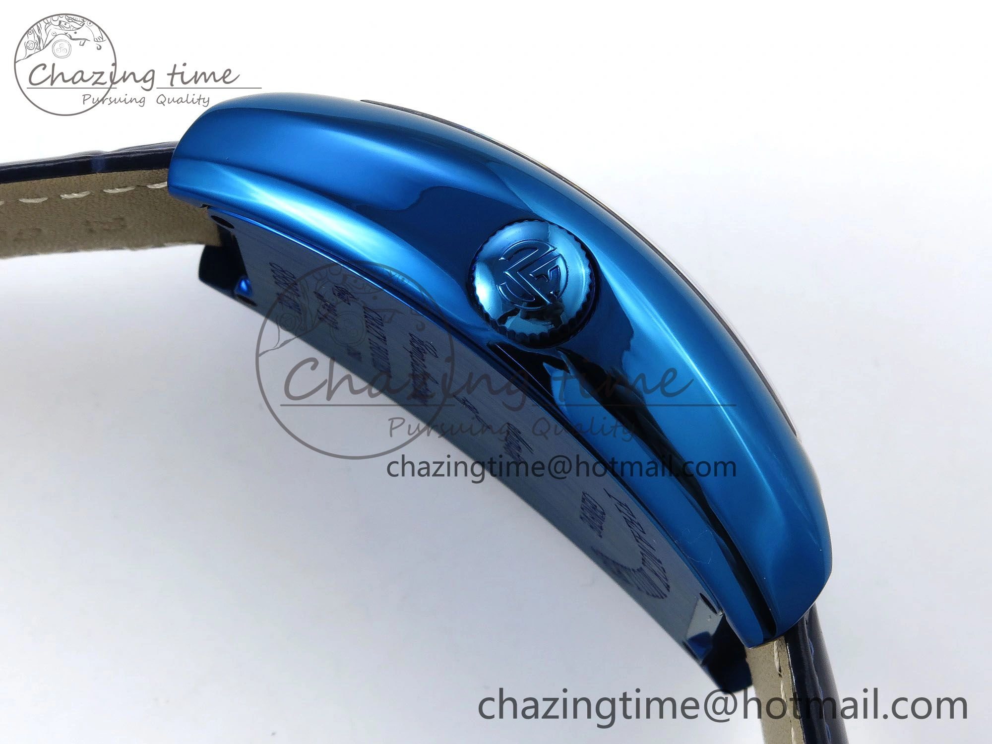 WrinkleFree Crazy Hours Blue PVD TWF Best Edition White Dial on Blue Leather Strap A23J 6494