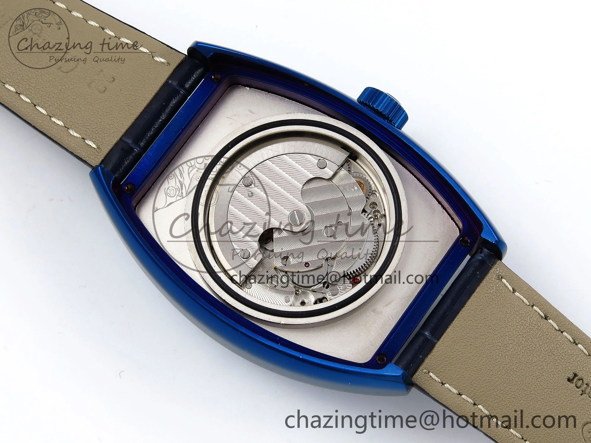 WrinkleFree Crazy Hours Blue PVD TWF Best Edition White Dial on Blue Leather Strap A23J 6494