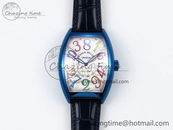 WrinkleFree Crazy Hours Blue PVD TWF Best Edition White Dial on Blue Leather Strap A23J 6494