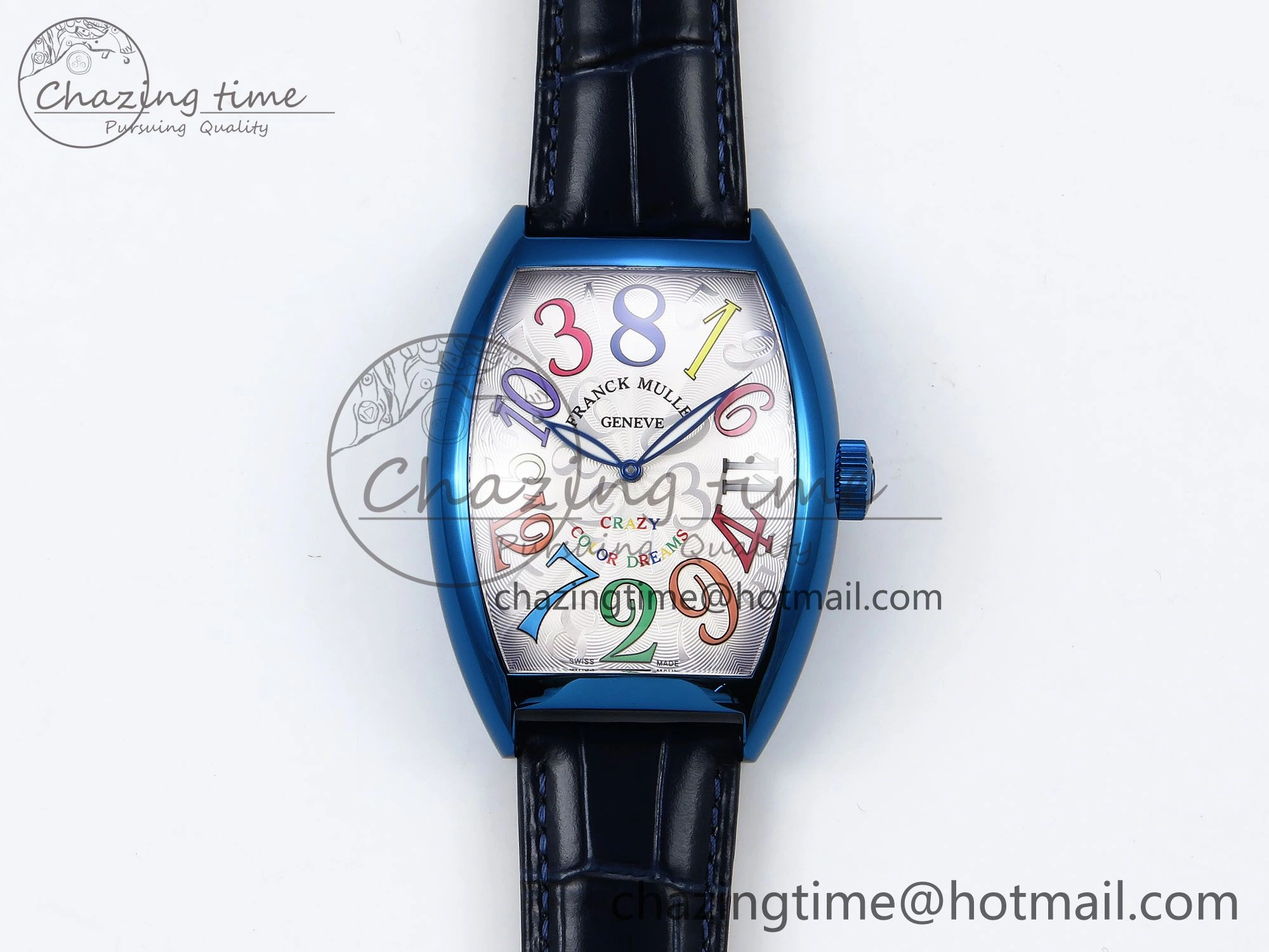 WrinkleFree Crazy Hours Blue PVD TWF Best Edition White Dial on Blue Leather Strap A23J 6494