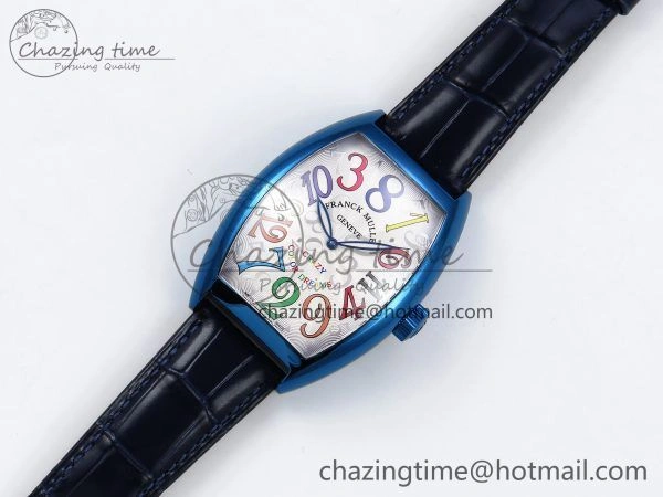 WrinkleFree Crazy Hours Blue PVD TWF Best Edition White Dial on Blue Leather Strap A23J 6494